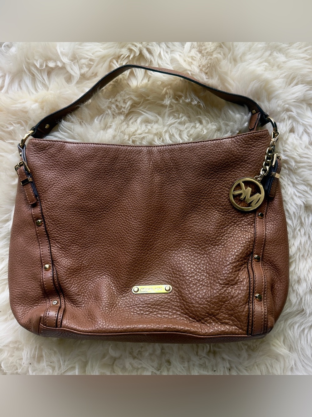 Michael Kors Cognac Pebbled Leather Shoulder Hobo